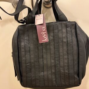 Kooba Pasadena woven pebbled leather 2 way bowler bag crossbody satchel New